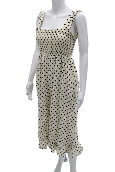 Zara Women Beige Polka Dot Sundress Square Neck Sleeveless Bohemian Size S