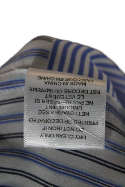 Equipment Femme Women Blue Silk Striped Collared Long Sleeve Button-Up Size M