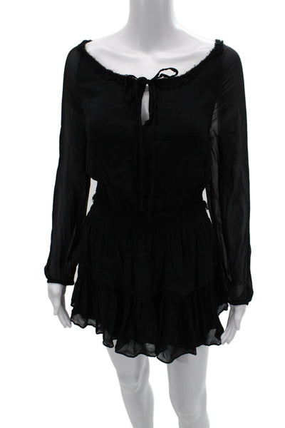 Love Shack Fancy Womens Black Blouson Mini Dress Long Sleeve Round Neck Size XS