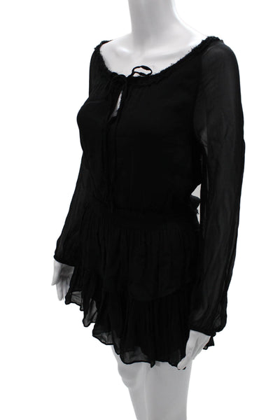 Love Shack Fancy Womens Black Blouson Mini Dress Long Sleeve Round Neck Size XS