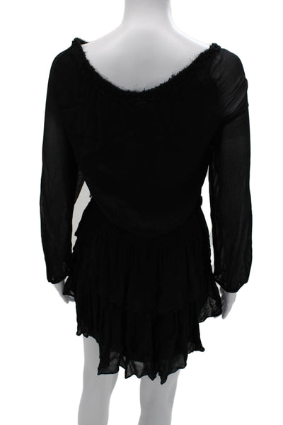 Love Shack Fancy Womens Black Blouson Mini Dress Long Sleeve Round Neck Size XS