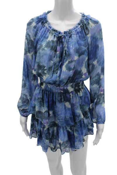Love Shack Fancy Women Blouson Mini Blue Floral Rayon Long Sleeve Dress Size XS