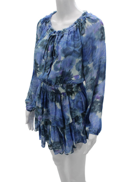 Love Shack Fancy Women Blouson Mini Blue Floral Rayon Long Sleeve Dress Size XS