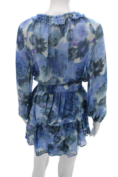 Love Shack Fancy Women Blouson Mini Blue Floral Rayon Long Sleeve Dress Size XS