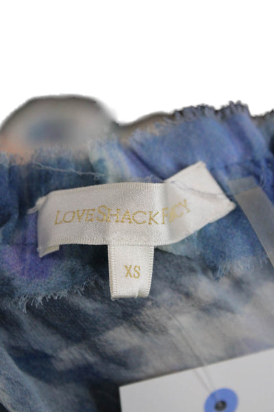 Love Shack Fancy Women Blouson Mini Blue Floral Rayon Long Sleeve Dress Size XS