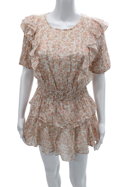 Love Shack Fancy Womens Fit & Flare Mini Dress Beige Short Sleeve Size XS