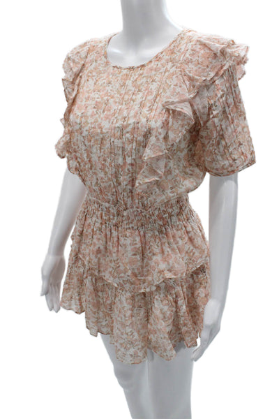 Love Shack Fancy Womens Fit & Flare Mini Dress Beige Short Sleeve Size XS