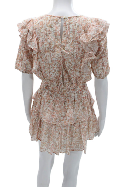 Love Shack Fancy Womens Fit & Flare Mini Dress Beige Short Sleeve Size XS