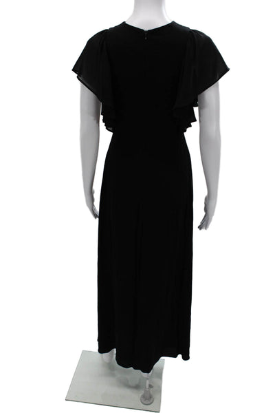 Stone Cold Fox Women Maxi Dress Black V Neck Short Sleeve Midi Zip Size 1