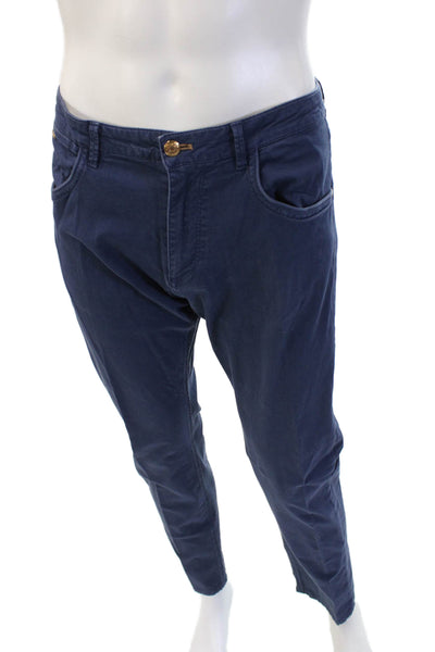 Massimo Dutti Mens Chino Pants Dark Blue Button Closure 98% Cotton Size 32