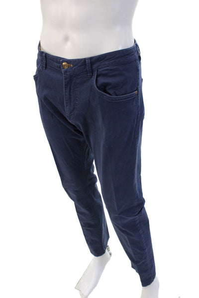 Massimo Dutti Mens Chino Pants Dark Blue Button Closure 98% Cotton Size 32