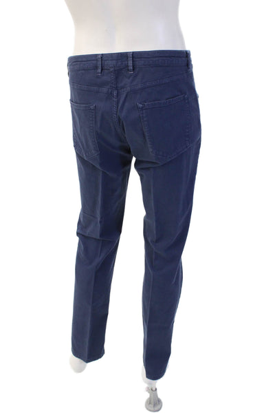 Massimo Dutti Mens Chino Pants Dark Blue Button Closure 98% Cotton Size 32
