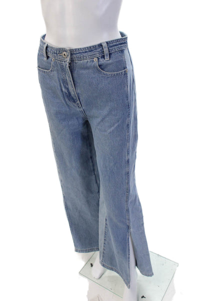 Something Navy Unisex Flared Wide Leg Jeans Lt Blue Hi Rise Cotton Size 28