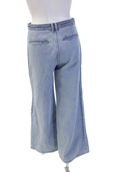 Something Navy Unisex Flared Wide Leg Jeans Lt Blue Hi Rise Cotton Size 28