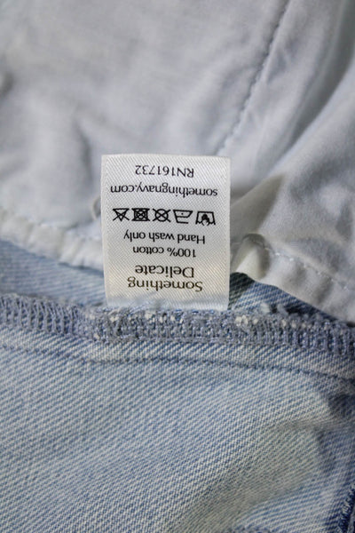 Something Navy Unisex Flared Wide Leg Jeans Lt Blue Hi Rise Cotton Size 28