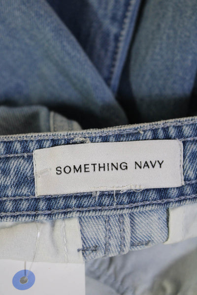Something Navy Unisex Flared Wide Leg Jeans Lt Blue Hi Rise Cotton Size 28
