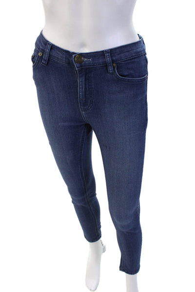 Free People Womens Ankle Skinny High Rise Jeans Dark Blue Button Size 26