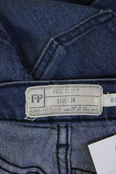 Free People Womens Ankle Skinny High Rise Jeans Dark Blue Button Size 26