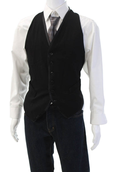 Donna Karan New York Mens Black Silk Suit Vest Collared Button Solid Size L