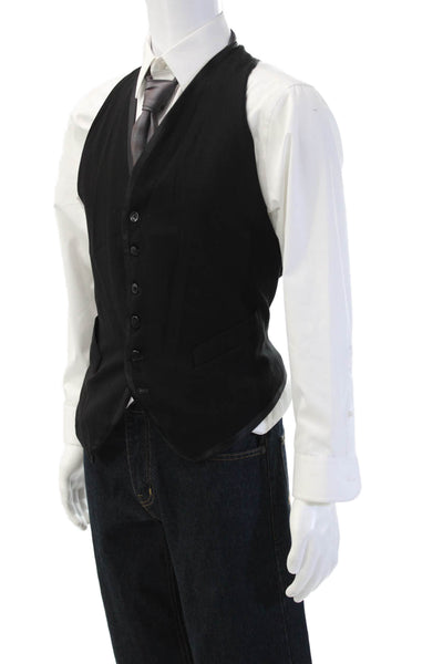Donna Karan New York Mens Black Silk Suit Vest Collared Button Solid Size L