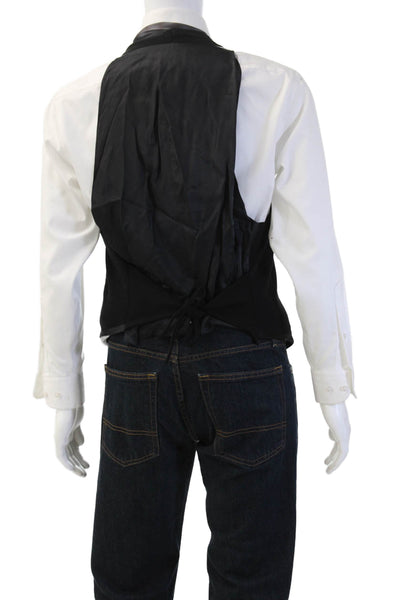 Donna Karan New York Mens Black Silk Suit Vest Collared Button Solid Size L