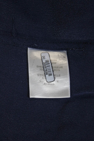 Equipment Femme Women Shirt Dress Dark Blue Silk Button Short Sleeve Size L
