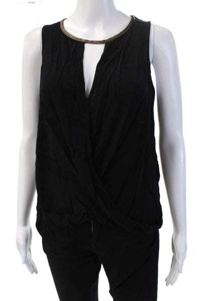 Ella Moss Womens Bohemian Sleeveless Tank Black Rayon Zip Round Neck Size S