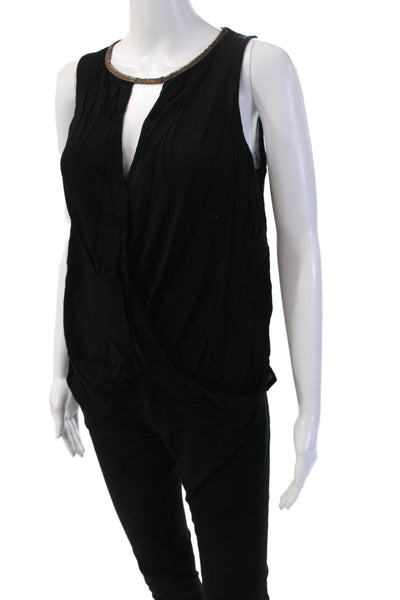 Ella Moss Womens Bohemian Sleeveless Tank Black Rayon Zip Round Neck Size S