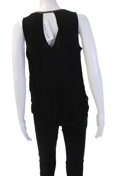 Ella Moss Womens Bohemian Sleeveless Tank Black Rayon Zip Round Neck Size S