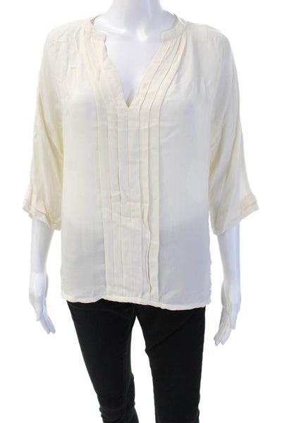 Joie Women Tunic Blouse V-Neck 3/4 Sleeve Beige Rayon Size S