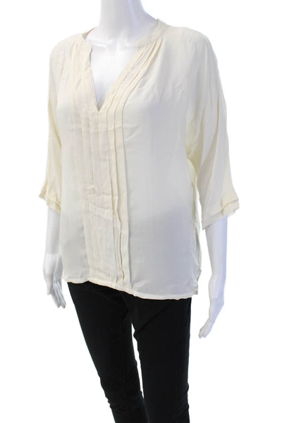 Joie Women Tunic Blouse V-Neck 3/4 Sleeve Beige Rayon Size S
