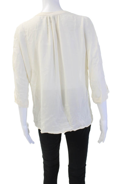 Joie Women Tunic Blouse V-Neck 3/4 Sleeve Beige Rayon Size S