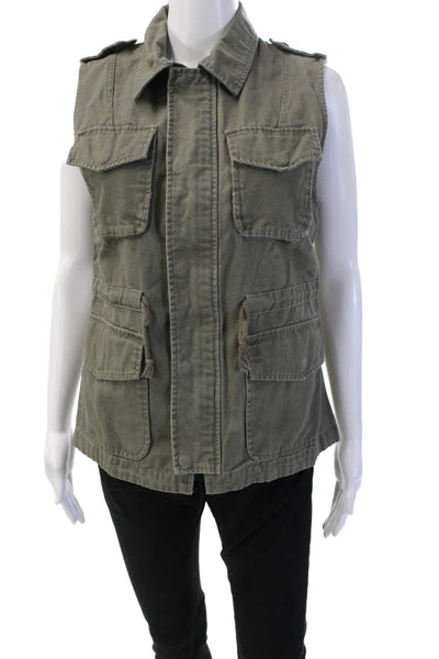 Sanctuary Womens Military Vest Green Collared Zip Sleeveless Cotton Size S