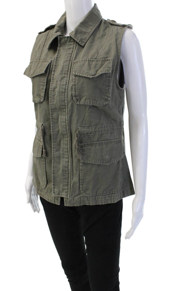 Sanctuary Womens Military Vest Green Collared Zip Sleeveless Cotton Size S