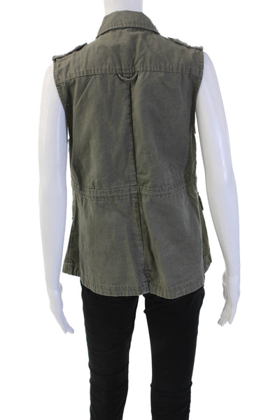 Sanctuary Womens Military Vest Green Collared Zip Sleeveless Cotton Size S