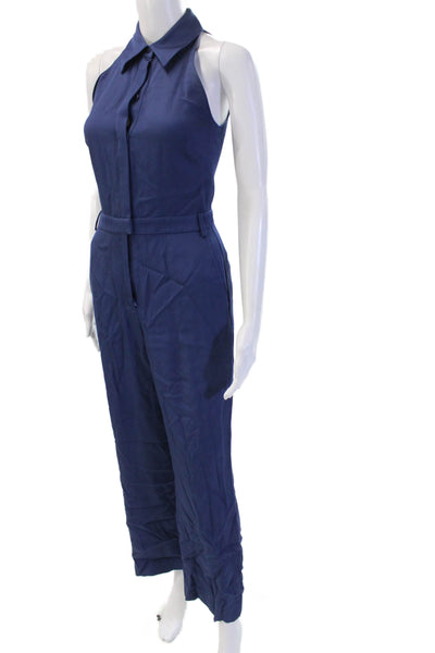 Reiss Womens Blue Viscose V Neck Sleeveless Jumpsuit Size 0