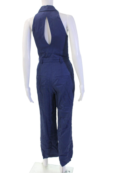 Reiss Womens Blue Viscose V Neck Sleeveless Jumpsuit Size 0