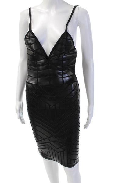 Alberto Makali Womens Bodycon Pencil Dress Black V Neck Sleeveless Zip Size XS