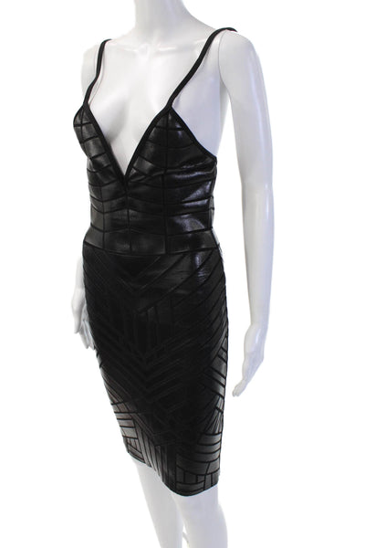 Alberto Makali Womens Bodycon Pencil Dress Black V Neck Sleeveless Zip Size XS