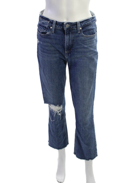 Paige Womens Cropped Straight Dark Blue Jeans Mid Rise Button Size 28