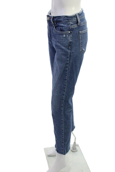 Paige Womens Cropped Straight Dark Blue Jeans Mid Rise Button Size 28