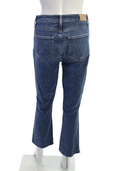 Paige Womens Cropped Straight Dark Blue Jeans Mid Rise Button Size 28