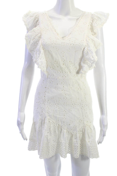Love Shack Fancy Womens White Mini Sundress V Neck Zip Cotton Boho Size 2