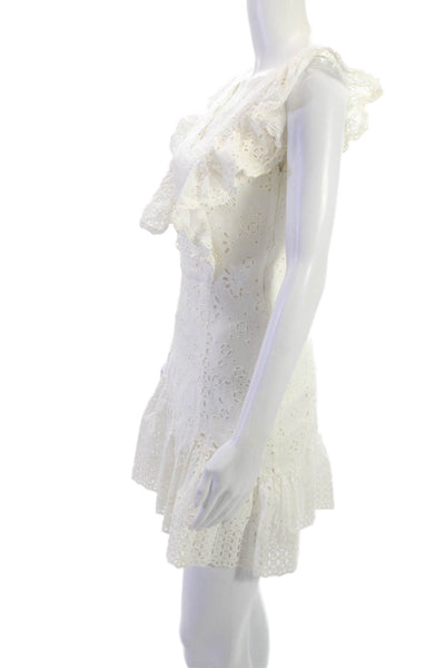 Love Shack Fancy Womens White Mini Sundress V Neck Zip Cotton Boho Size 2