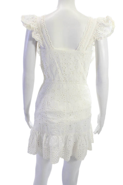Love Shack Fancy Womens White Mini Sundress V Neck Zip Cotton Boho Size 2