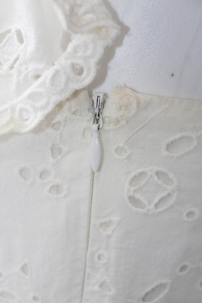 Love Shack Fancy Womens White Mini Sundress V Neck Zip Cotton Boho Size 2