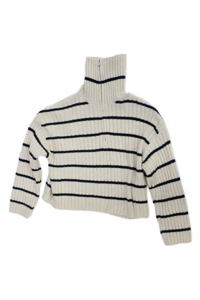 Zara Childrens Girls Striped Turtleneck Sweater White Black Size 11-12