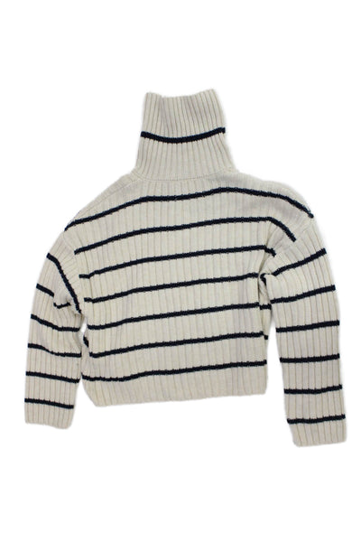 Zara Childrens Girls Striped Turtleneck Sweater White Black Size 11-12