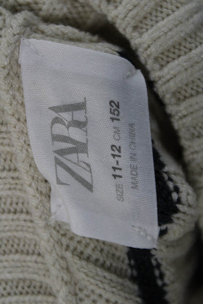 Zara Childrens Girls Striped Turtleneck Sweater White Black Size 11-12