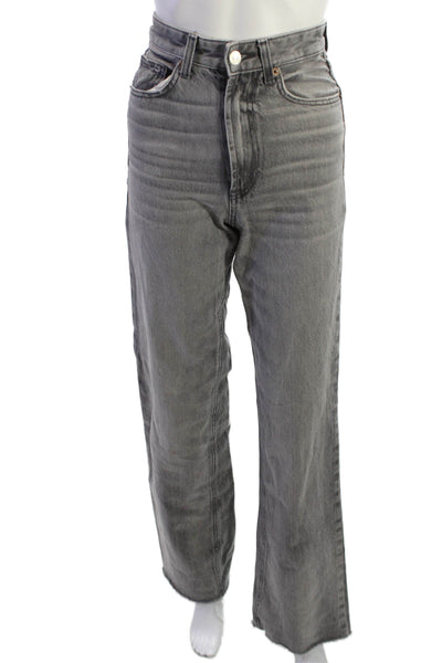 Zara Womens Wide Leg Straight Gray Jeans High Rise Button Size 0